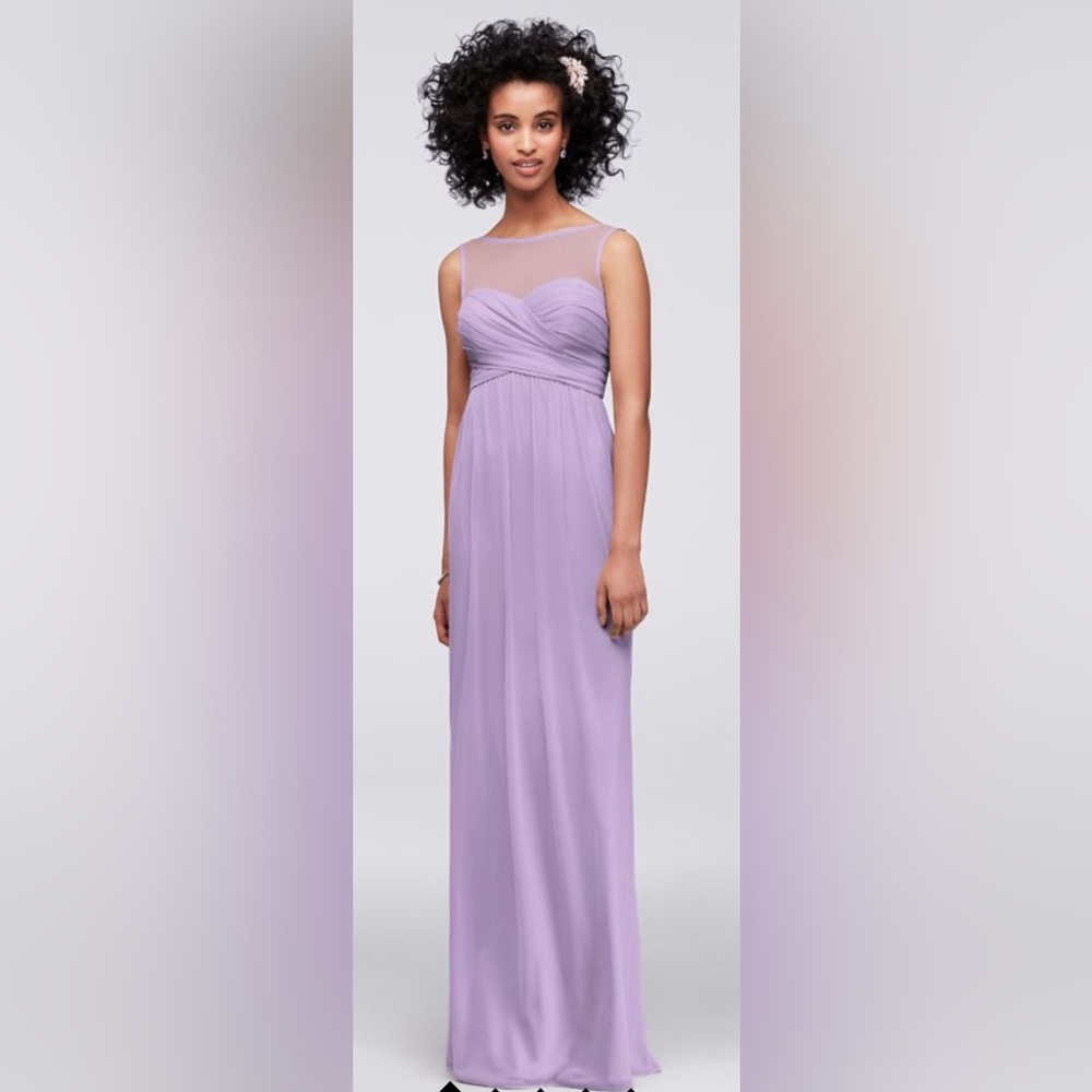 NWT! DAVID'S BRIDAL Long Mesh Dress with Illusion Sweetheart Neckline!